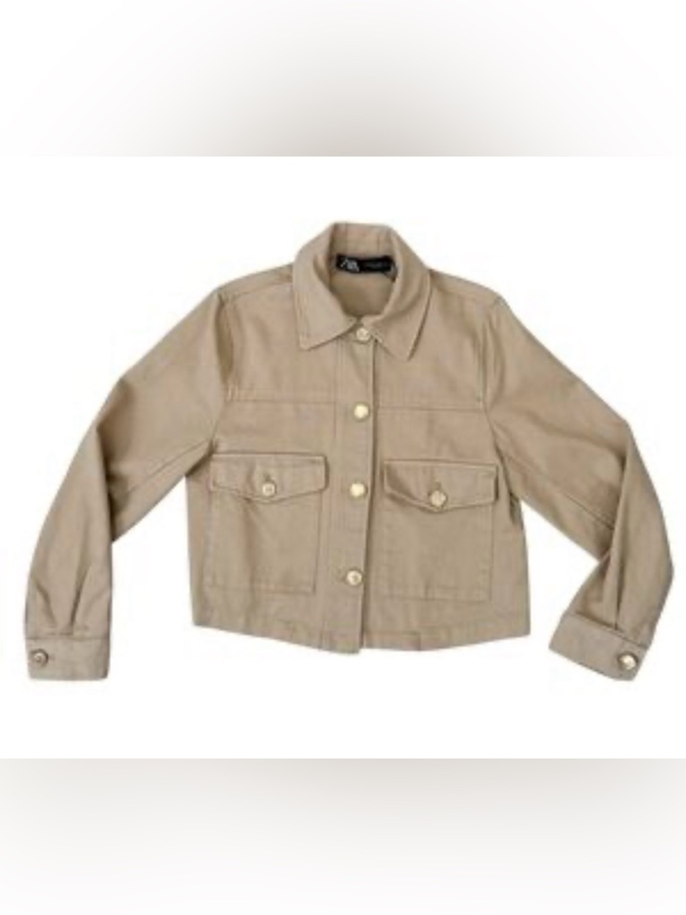 Zara Khaki Tan Cropped Utility Jacket Gold Buttons Women’s S - Picture 2 of 14